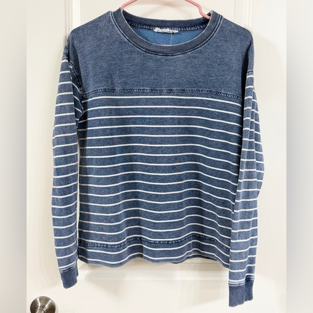 Jane and Delancey Blue and White Striped Long Sleeve Top